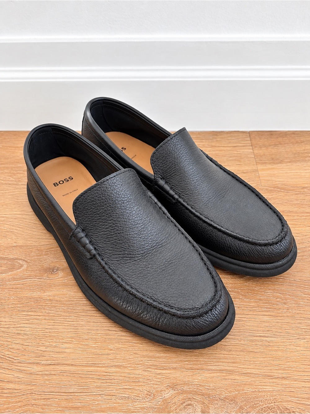BOSS Black Pebbled Leather Loafers Men’s EU 41